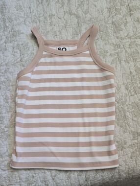 SO Striped Ribbed Tank in Light Pink and White